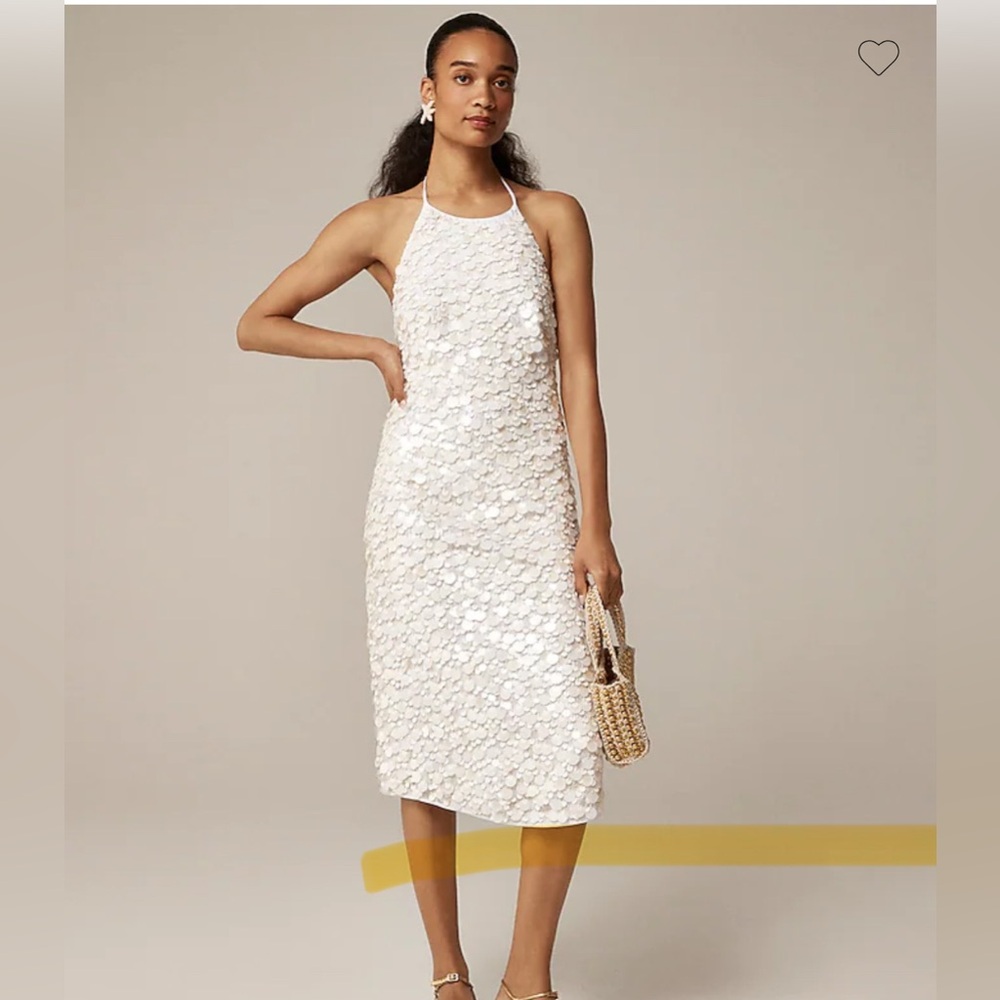 J. Crew White Halter Sequin Midi Dress